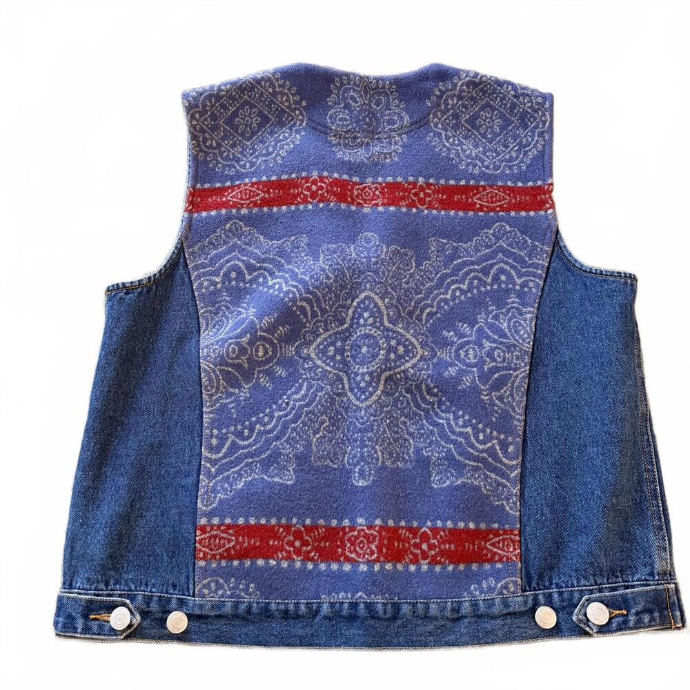 PENDLETON Boho Wool Back Denim Vest Wms SZ Large Western Quiet Luxury Vintage - Picture 2 of 7